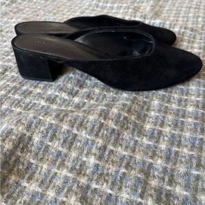 Rebecca Minkoff Black Suede Mules Classic Style Size 7.5 Block Heel